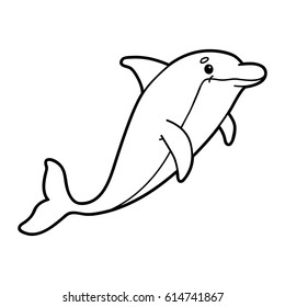Vector illustration of cute cartoon dolphin character for children, coloring