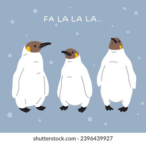 Ilustración vectorial lindo caricatura doodle king pingüinos bebés para tarjeta de saludo, pegatina,ícono