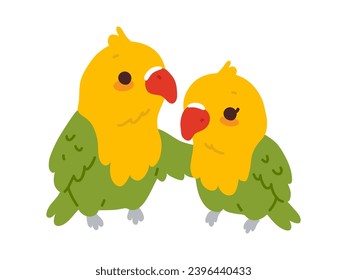 Ilustración vectorial tira caricatura doodle amor pareja pájaros para tarjeta de saludo, pegatina,icono