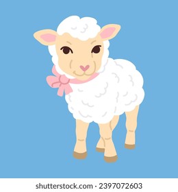 Vector illustration cute cartoon doodle lamb with bow for greeting card,sticker,icon sstkEaster
