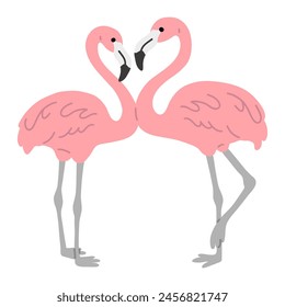 Ilustración vectorial linda pareja flamingo de dibujos animados garabato para tarjeta de felicitación, etiqueta engomada, icono