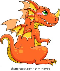Vector illustration of cute cartoon dragon isolated on white