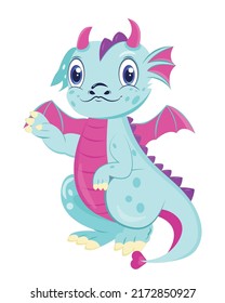 Vector illustration of a cute cartoon dragon. 