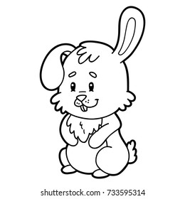 Vector illustration of cute cartoon Easter bunny character for children, coloring page