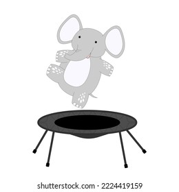 vector illustration of a cute cartoon elephant jumping on a trampoline