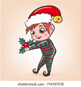 Vector illustration of cute cartoon Elf. Elf element for use - Sale sign, flyer, poster, shopping, card.