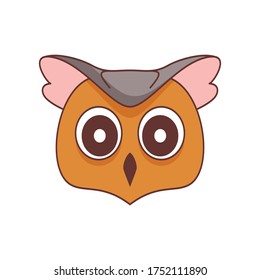 Vector illustration of a cute cartoon owl’s face. Isolated on white background. Cute wild animal
