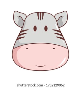Ilustración vectorial de la cara de una linda cebra de dibujos animados. Aislado sobre fondo blanco. Conjunto de animales sin cortar