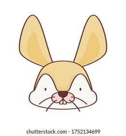 Ilustración vectorial de la cara de un lindo conejo de dibujos animados. Aislado sobre fondo blanco. Conjunto de animales sin cortar