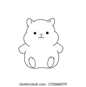 Vector Illustration Cute Cartoon Fatty Hamster. Line Black and White Outline Contour Sketch for Tattoo, Print, Pattern, T-Shirt, Picture, Poster. 