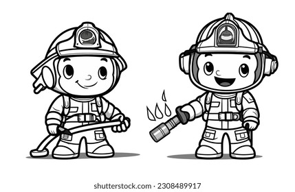 Vector Illustration, Cute Cartoon Firefighter