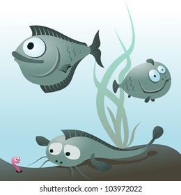 A vector illustration of a cute cartoon fish.