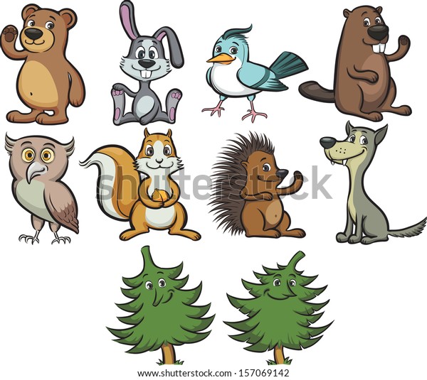 Download Vector Illustration Cute Cartoon Forest Animals Stock Vector Royalty Free 157069142