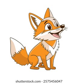 Vector illustration of a cute cartoon fox sitting and smiling, showing off its playful nature and bright fur in a colorful illustration, isolated on a white background