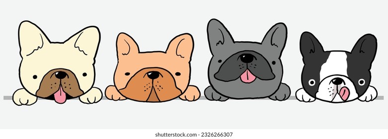 Vector Illustration of Cute Cartoon French Bulldog Head Characters on Isolated Background