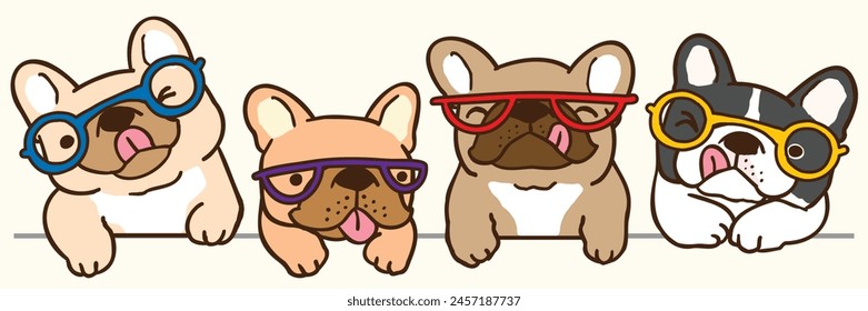 Vector Illustration of Cute Cartoon French Bulldog Head Characters on Isolated Background