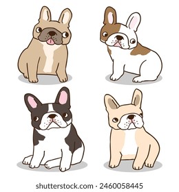 Vector Illustration of Cute Cartoon French Bulldog Characters on Isolated Background