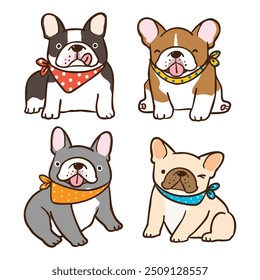 Ilustração vetorial de bonitos personagens de Bulldog Francês em fundo isolado