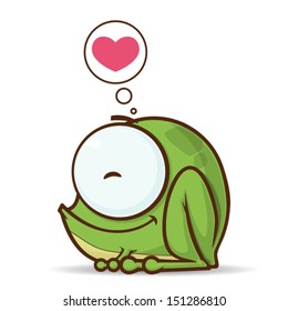 Vector illustration of  cute cartoon frog character and heart.