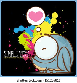Vector illustration of  cute cartoon frog character and heart.
