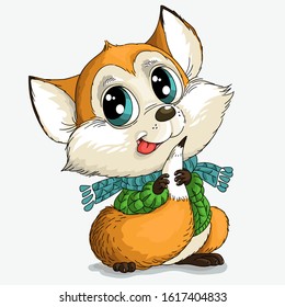 Vector illustration. Cute cartoon. Funny fox in a sweater.