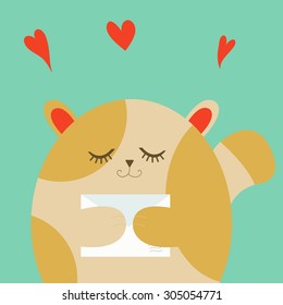 Vector illustration with cute cartoon funny cat with letter