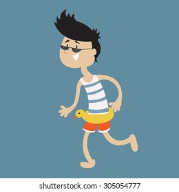 Vector illustration with cute cartoon funny character from office on the vacation