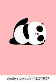 Vector Illustration: A cute cartoon giant panda is doing yoga, lying down and raising one leg