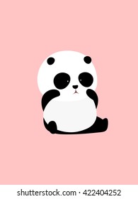 Vector Illustration: A cute cartoon giant panda sits on the ground, crying, rubbing eyes, wiping the tear,  looking unhappy.