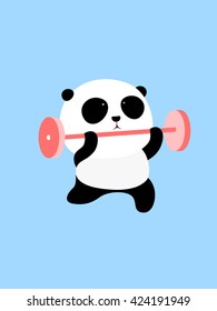 Vector Illustration: A cute cartoon giant panda is doing weight lifting
