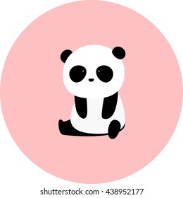 Vector Illustration: A cute cartoon giant panda sits on the ground, in a pink circle