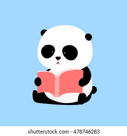 Vector Illustration: A cute cartoon giant panda is sitting on the ground, reading a book / magazine