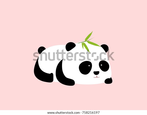 ベクターイラスト かわいい漫画のジャイアントパンダが腹に横たわり 頭に笹の葉が付いています のベクター画像素材 ロイヤリティフリー