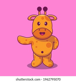 Vector Illustration Of Cute Cartoon Giraffe. Flat Cartoon Character 