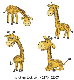 vector illustration of cute cartoon giraffe collection set