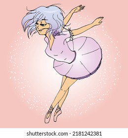 vector illustration with cute cartoon girl. card