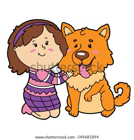 vector illustration cute cartoon girl dog stock vektorgrafik dog cartoon for children