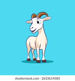 Vector illustration of cute cartoon goat with friendly expression, curved horns