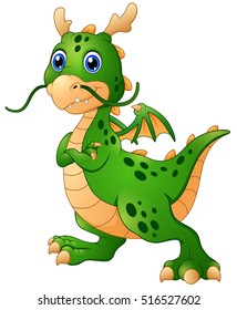 Vector Illustration Cute Cartoon Green Dragon Stock Vector (Royalty ...