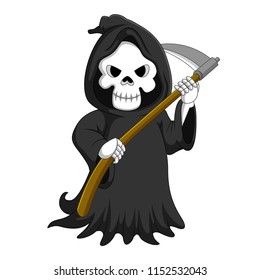 vector illustration of Cute cartoon grim reaper with scythe