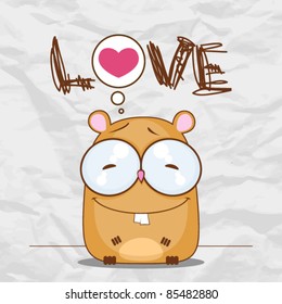 Vector illustration with cute cartoon hamster on a paper-background.