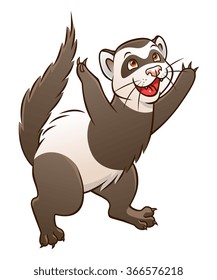 Vector illustration of cute cartoon happy ferret.