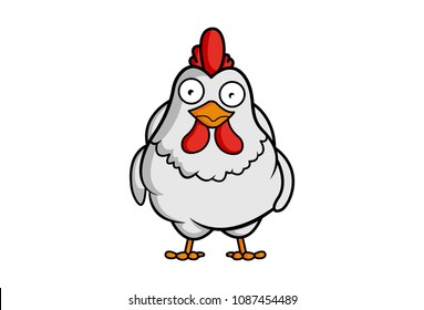 Vector illustration of cute cartoon hen with sad pose. Isolated on white background. 