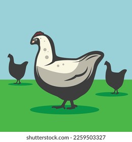 Vector Illustration of cute cartoon hens