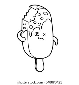 Vector illustration of cute cartoon ice cream character for children, coloring page