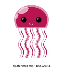 Vector illustration of a cute cartoon jellyfish. Pink isolated medusa on a white background.