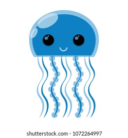 Vector illustration of a cute cartoon jellyfish. Blue isolated medusa on a white background.