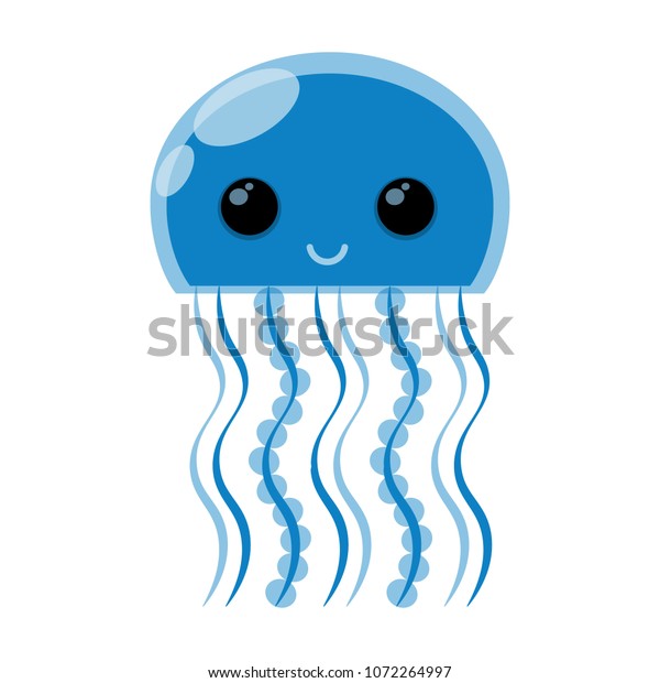 Vector Illustration Cute Cartoon Jellyfish Blue Stock Vector Royalty Free