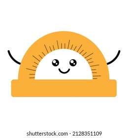 Vector illustration of cute cartoon kawaii ruler isolated on white background.