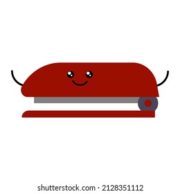 Vector illustration of cute cartoon kawaii stapler isolated on white background.